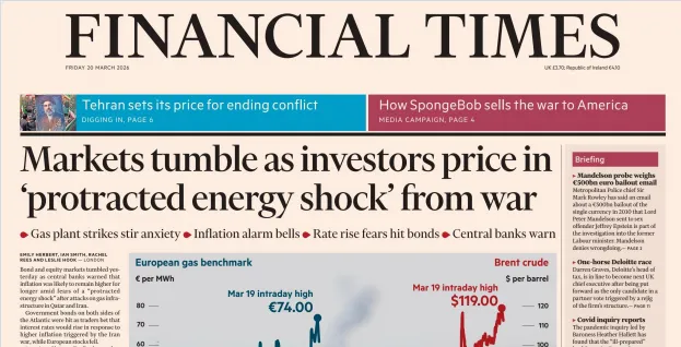 每日英文FT金融时报|能源冲击引发全球市场暴跌