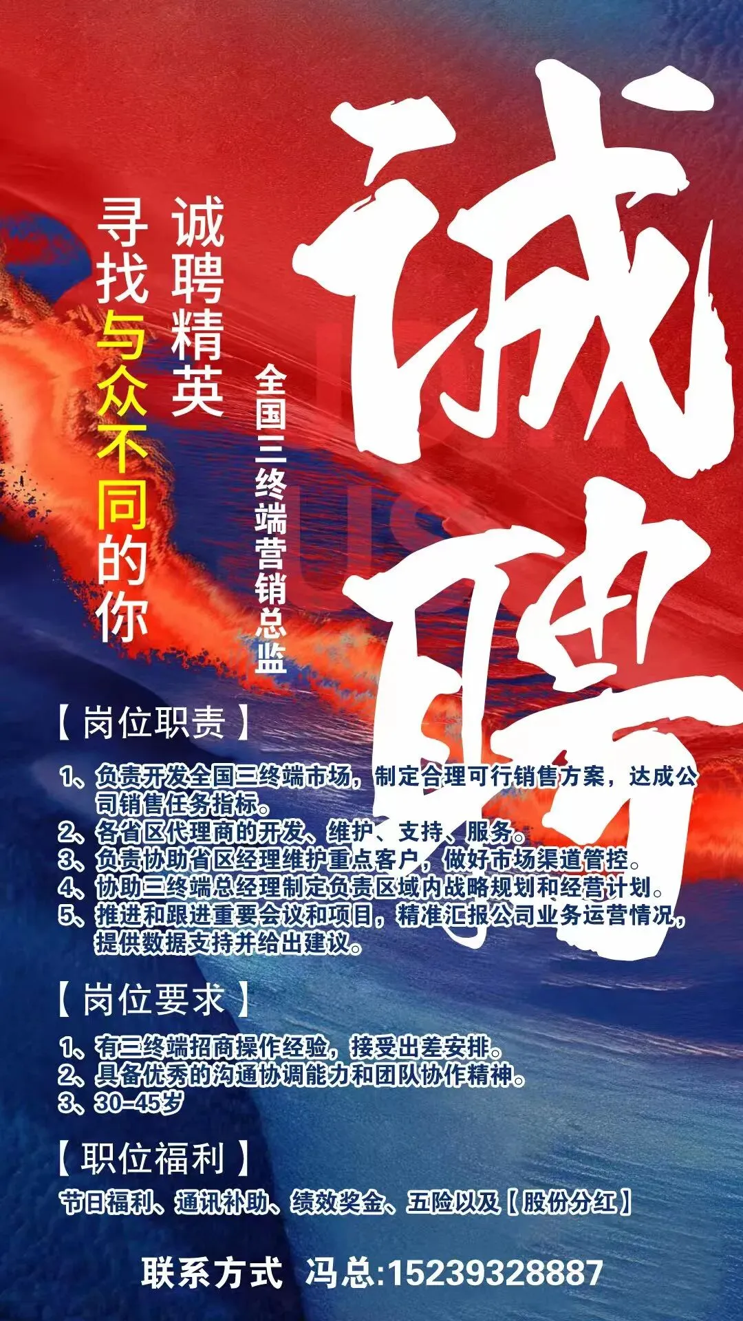 诚聘–诚聘全国三终端营销总监1名,大区总监4名,寻找与众不同的你!(没有圆药防窜货服务)