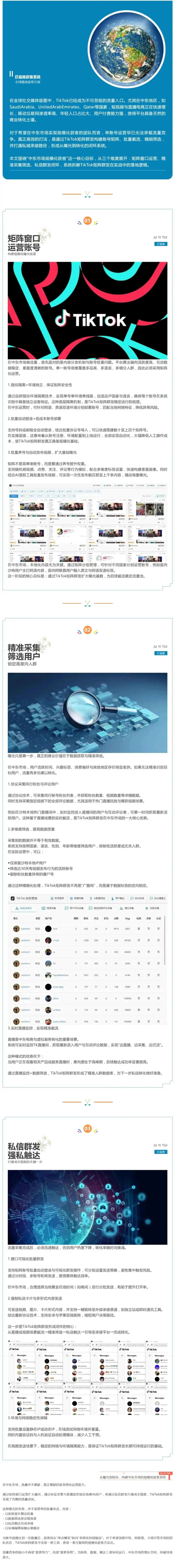 中东市场规模化获客:TikTok矩阵群发:直播监控实现精准截流闭环