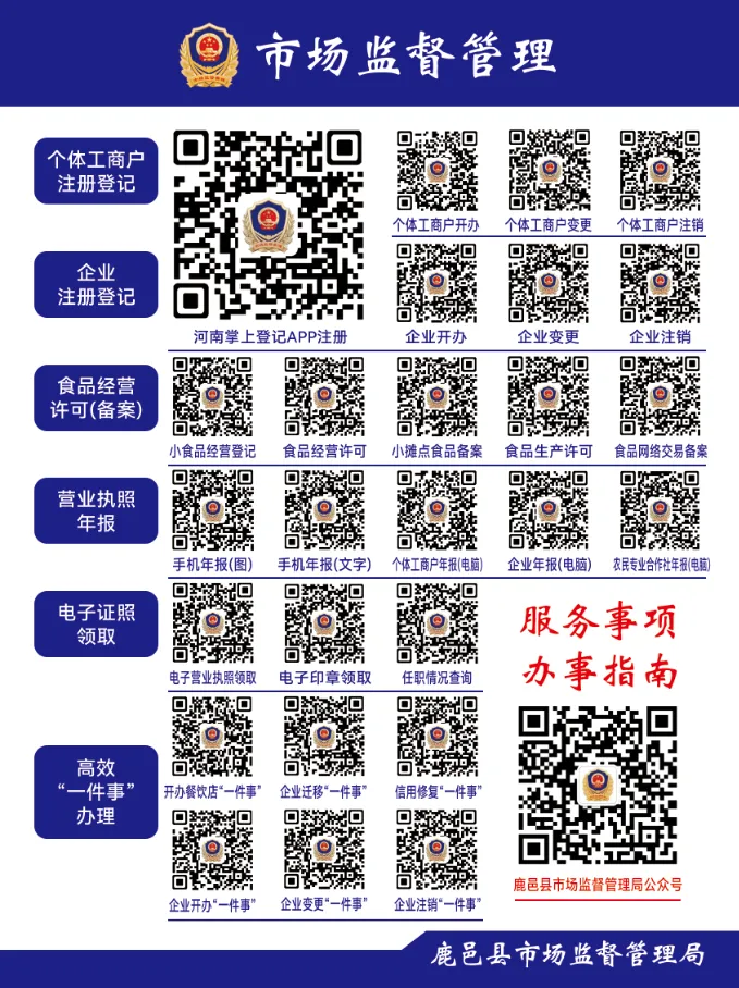 鹿邑县市场监督管理局企业(含个体工商户)办事指南正式上线!