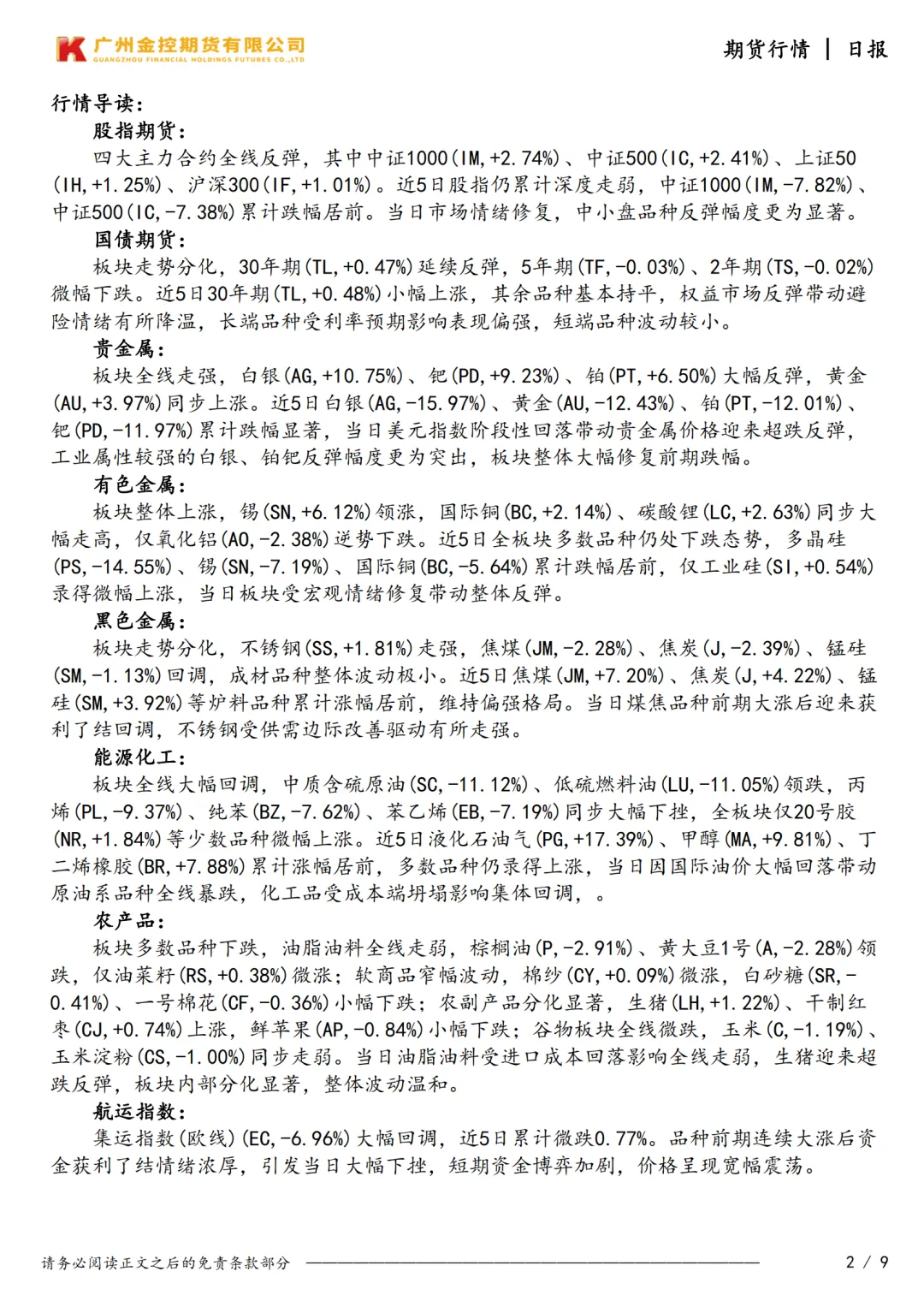 广州金控期货市场行情日度报告20260324