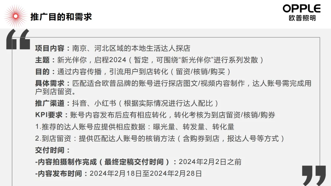 2024【品牌策略】欧普照明营销达人探店策划方案