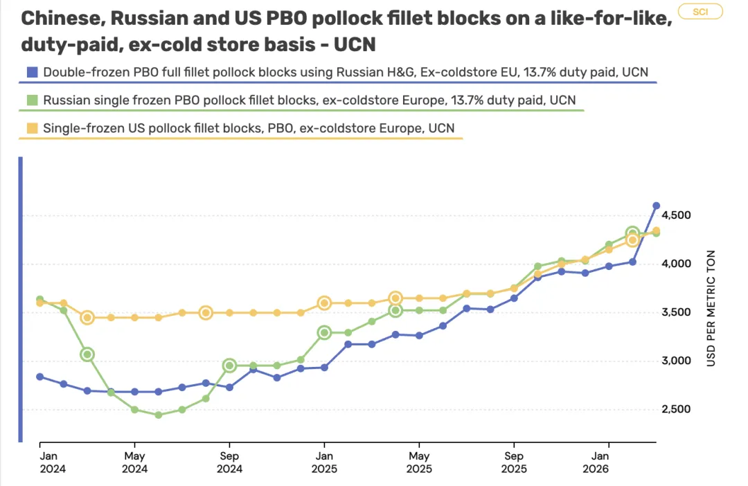 市场分析 | 二次冷冻狭鳕价格大涨,中国工厂报价触发市场“多米诺骨牌”效应