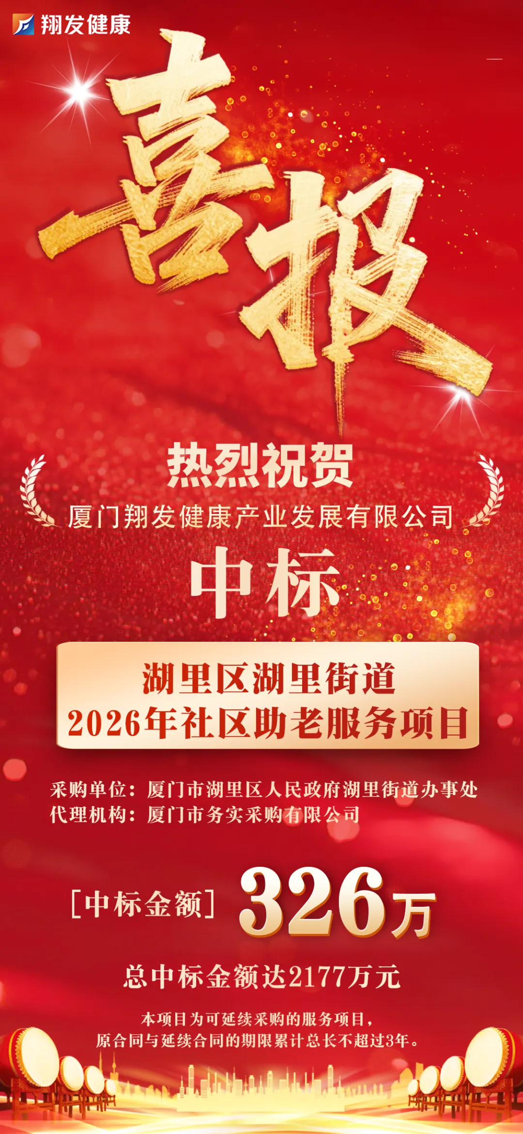 再中标!翔发健康成功进军岛内养老市场!