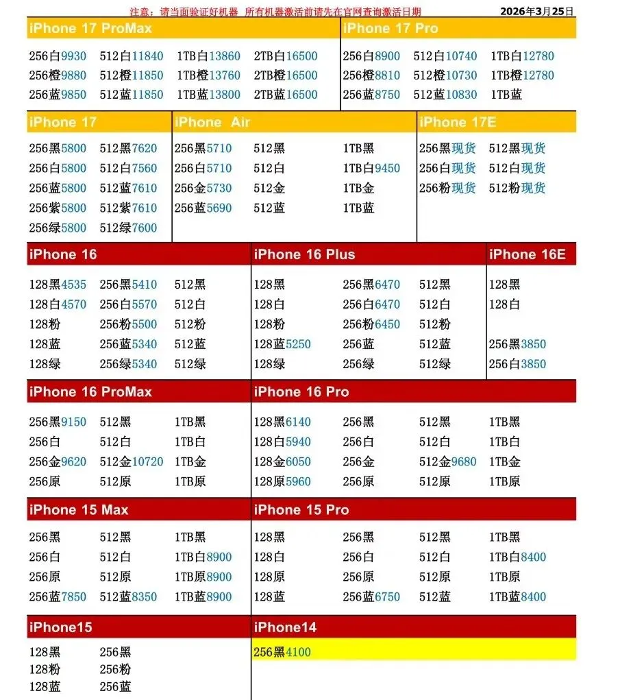 苹果全系列正品市场批发价3.25