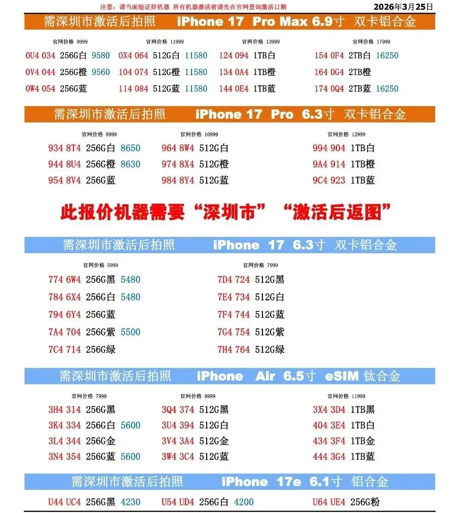 苹果全系列正品市场批发价3.25