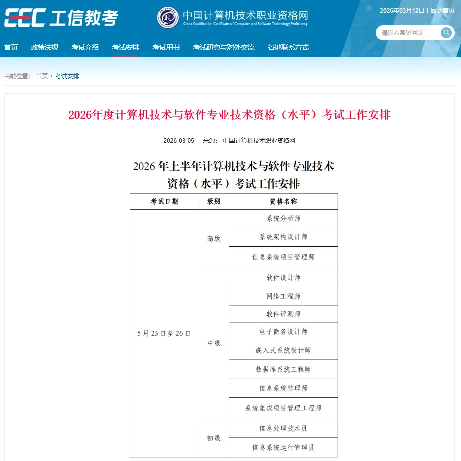 2026年计算机技术与软件专业技术资格考试(软考)广东省报考须知发布!