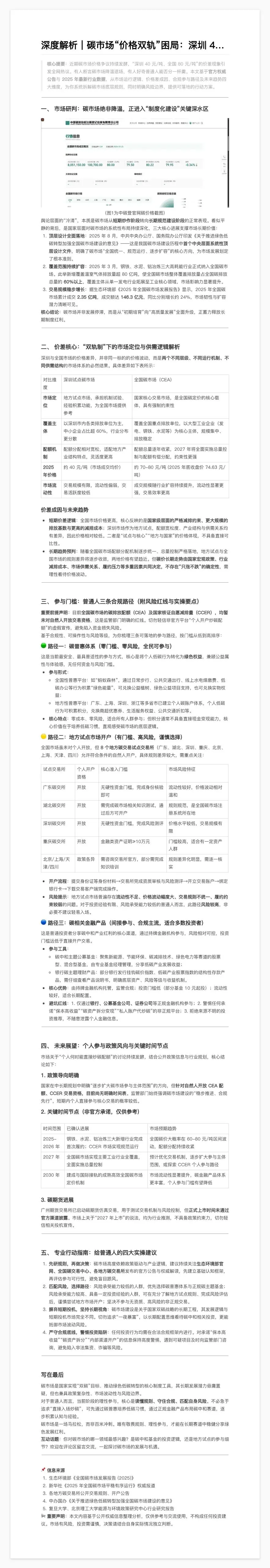 深度解析|碳市场“价格双轨”困局:深圳 40 元 VS 全国 80 元,普通人合规入局与风险避坑指南