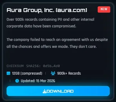 Aura 公司证实数据泄露,90 万营销联系人信息遭曝光