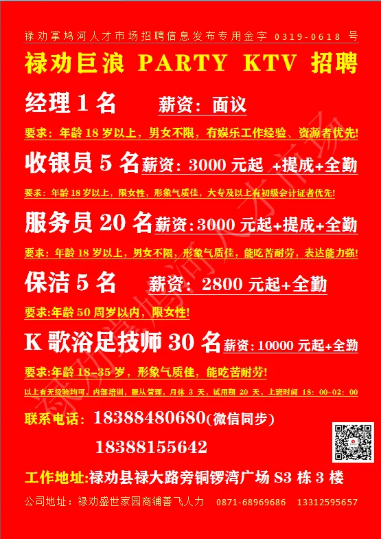 【禄武招聘】禄劝掌鸠河人才市场本地招聘汇总第0328期(图片、文字、语音同步招聘)