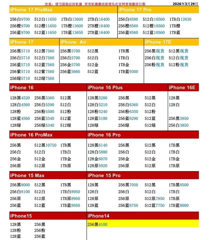 苹果全系列正品市场批发价3.29