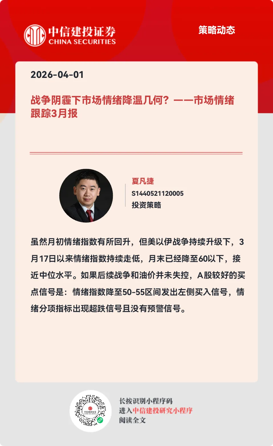 中信建投 | 战争阴霾下市场情绪降温几何?