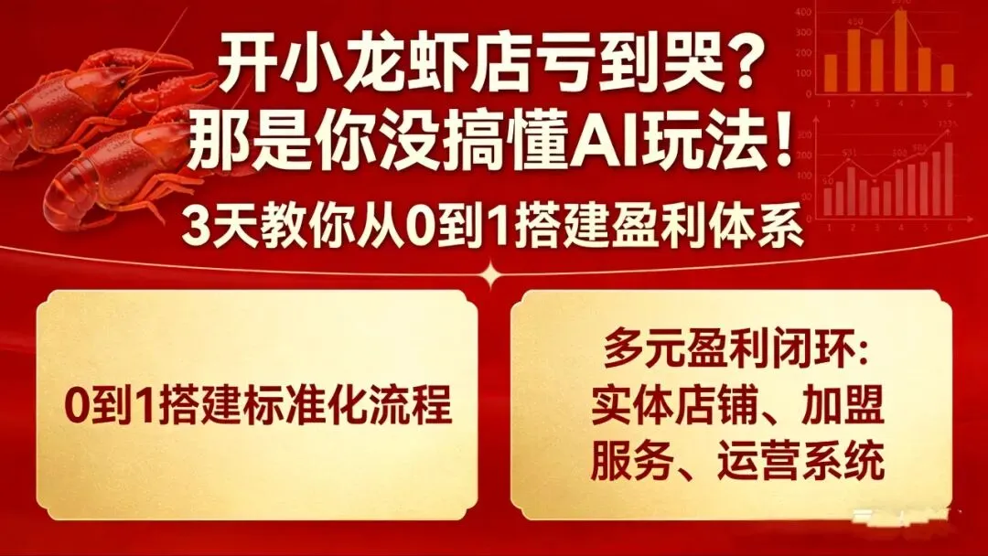 AI小龙虾:3天从0到1搭建盈利体系,获客成本降50%,利润翻3倍!