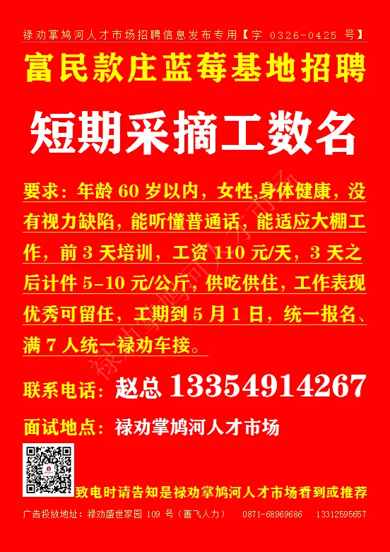 【禄武招聘】禄劝掌鸠河人才市场本地招聘汇总第0403期