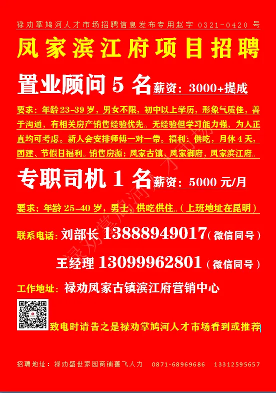 【禄武招聘】禄劝掌鸠河人才市场本地招聘汇总第0403期