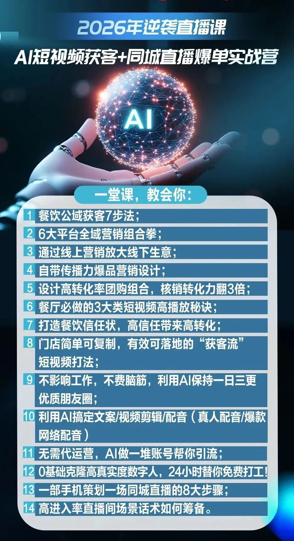 3天学会AI短视频+同城直播获客!让你的餐厅从 “等客上门” 到 “天天排队”!