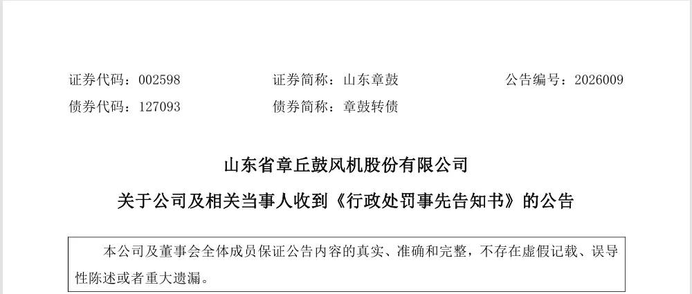 资本市场案例:山东章鼓“反向财务造假”被处罚,财务总监被罚80万元,将被实施ST