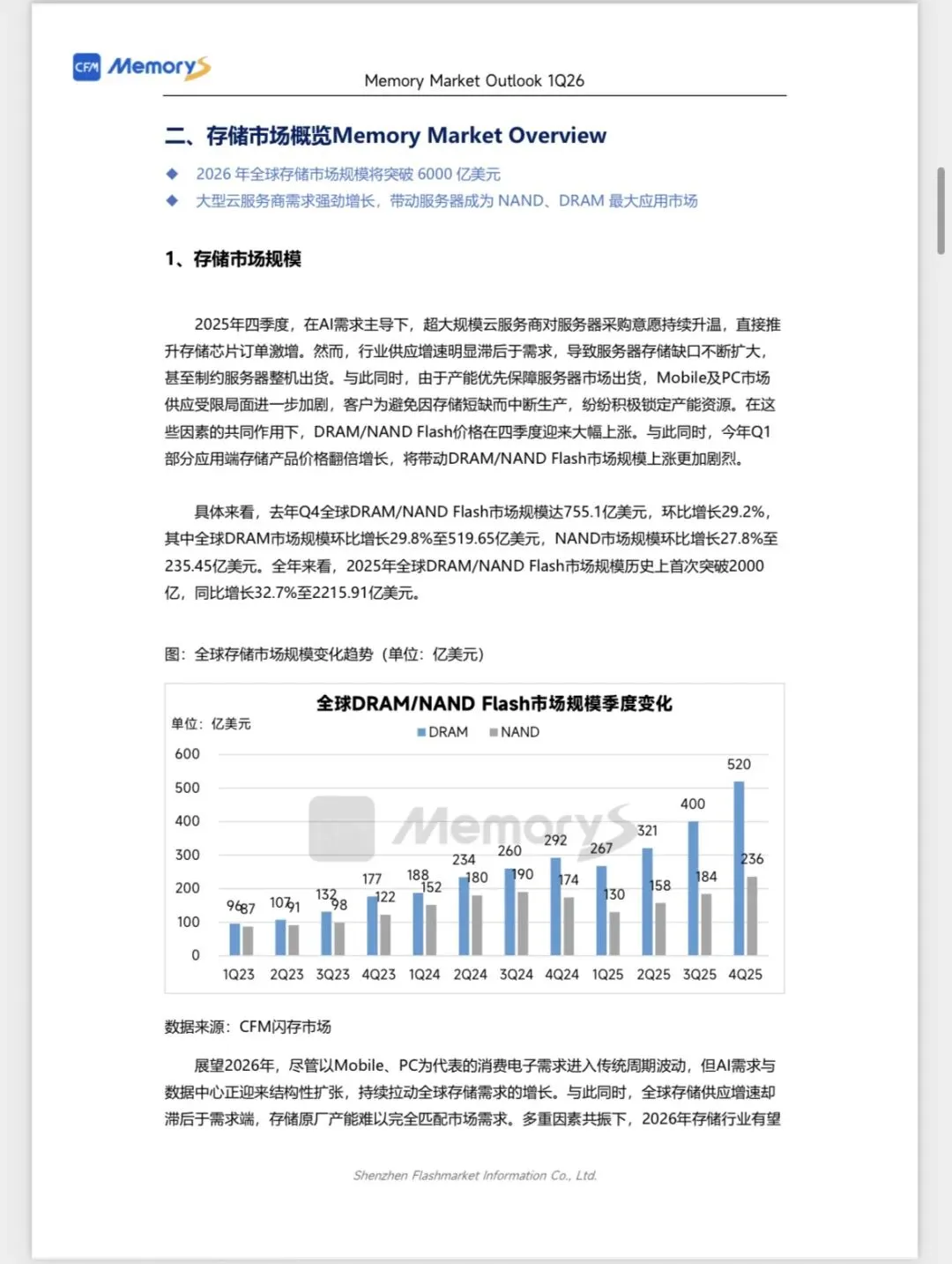 CFM闪存市场《2026Q1全球存储市场总结与Q2展望》
