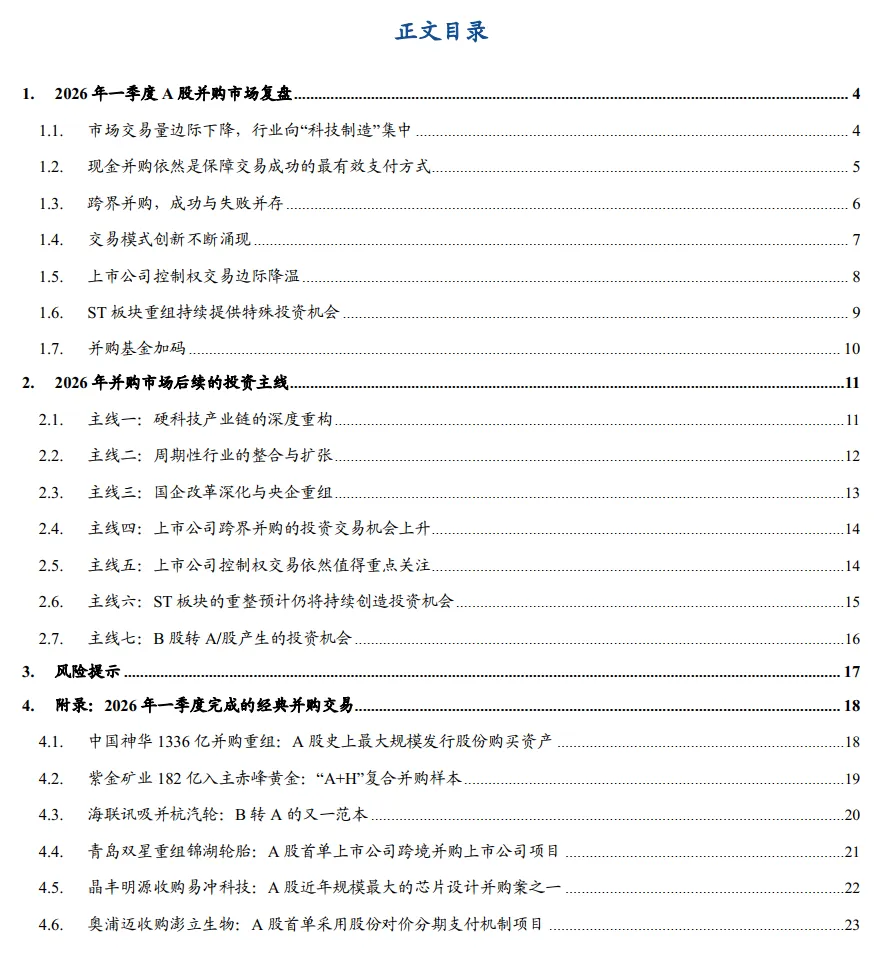 【产业研究】2026年一季度A股并购市场复盘及后续投资展望