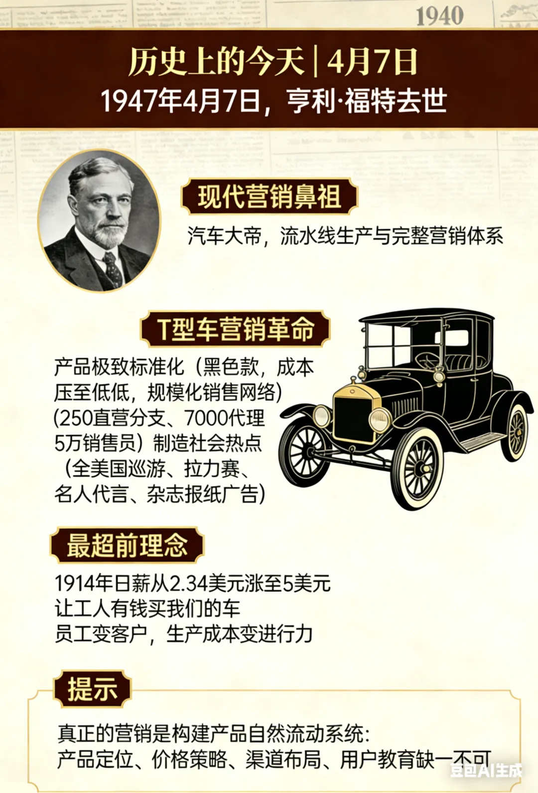 营销之历史上的今天:1947年4月7日,亨利福特去世