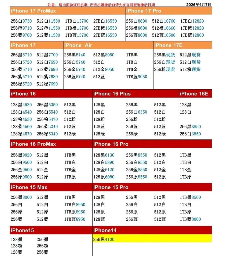 苹果全系列正品市场批发价4.7