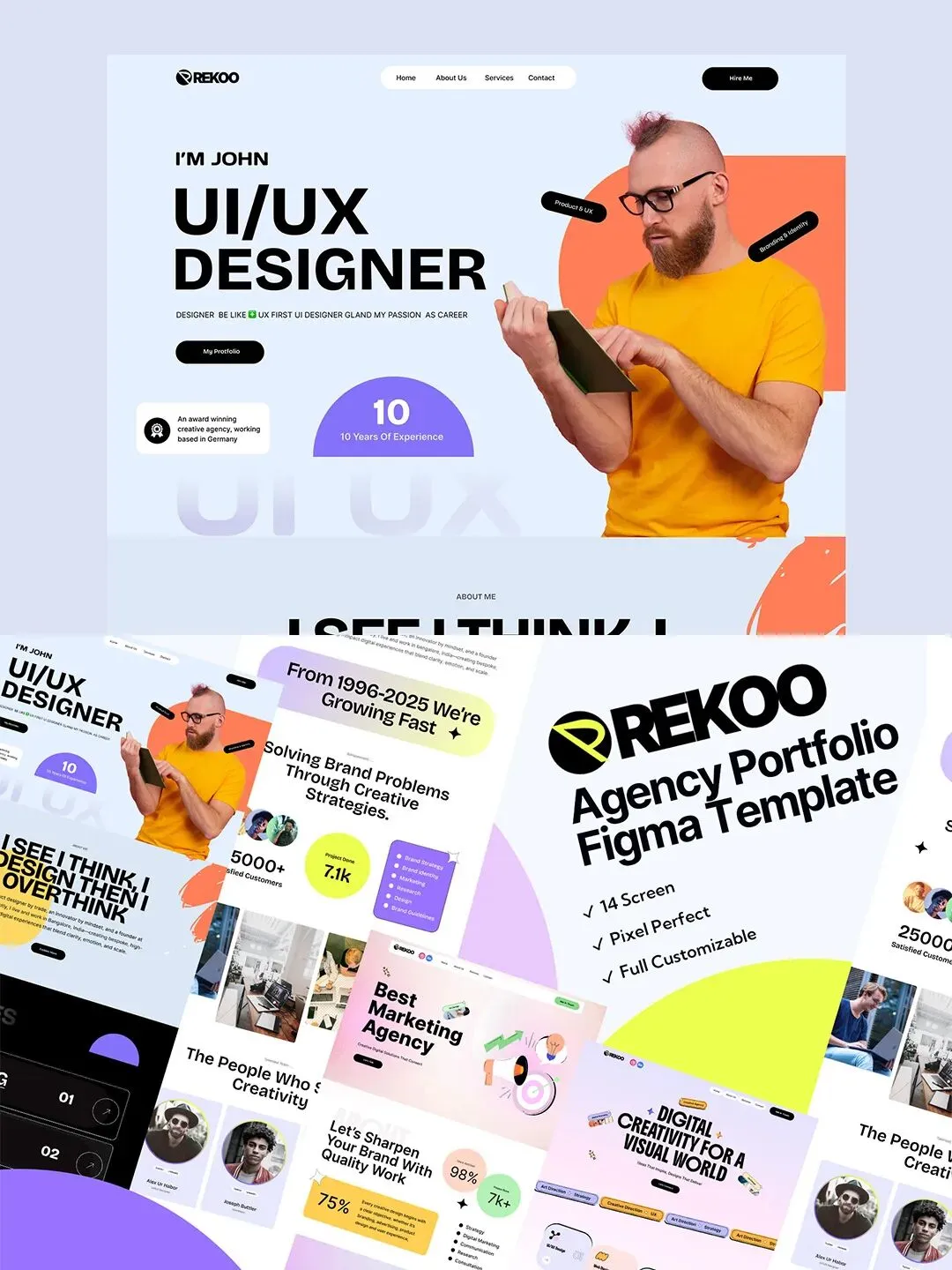 14页数字营销,设计公司网站原型作品集Figma模板(需要自己贴图)