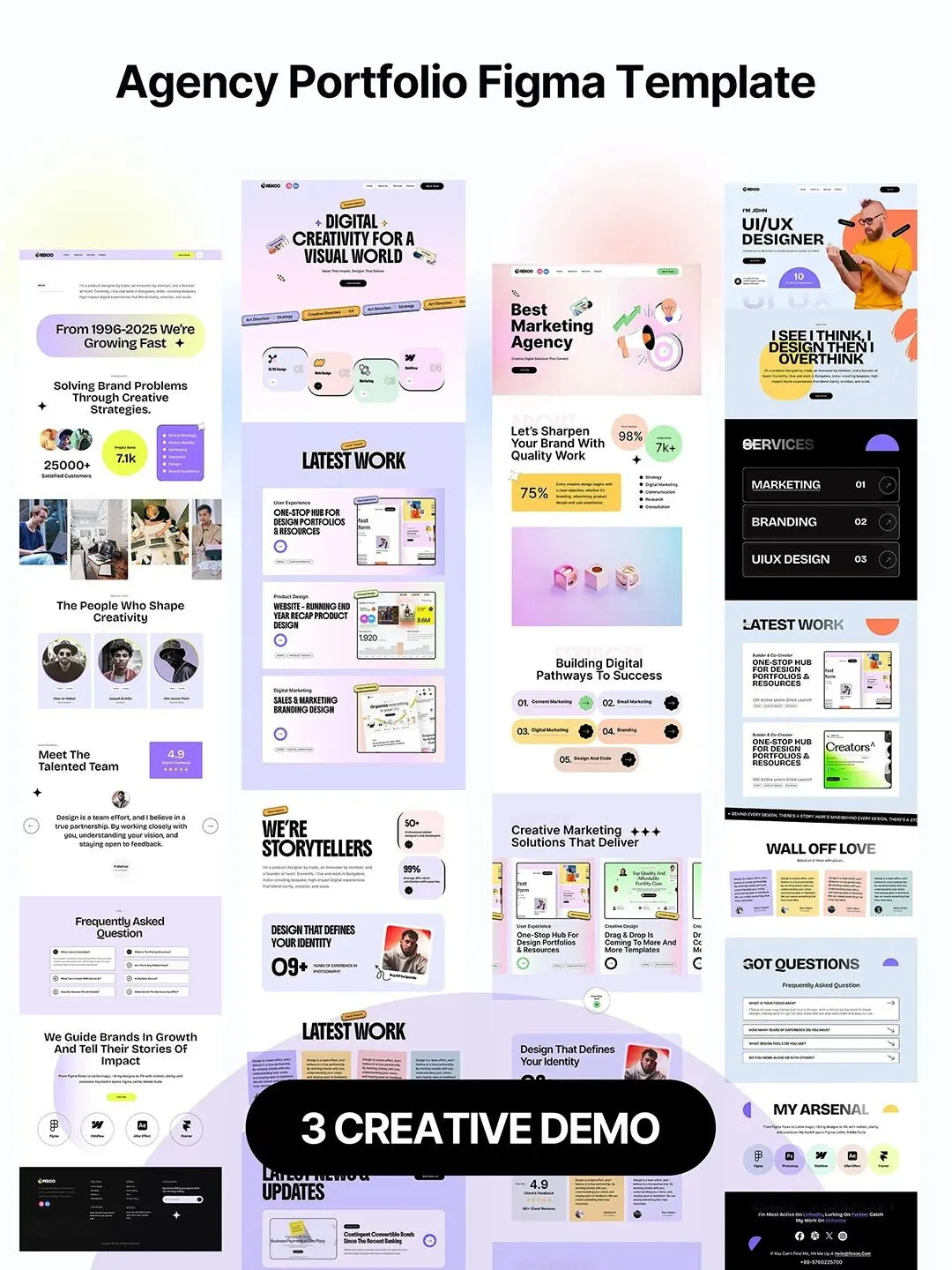 14页数字营销,设计公司网站原型作品集Figma模板(需要自己贴图)