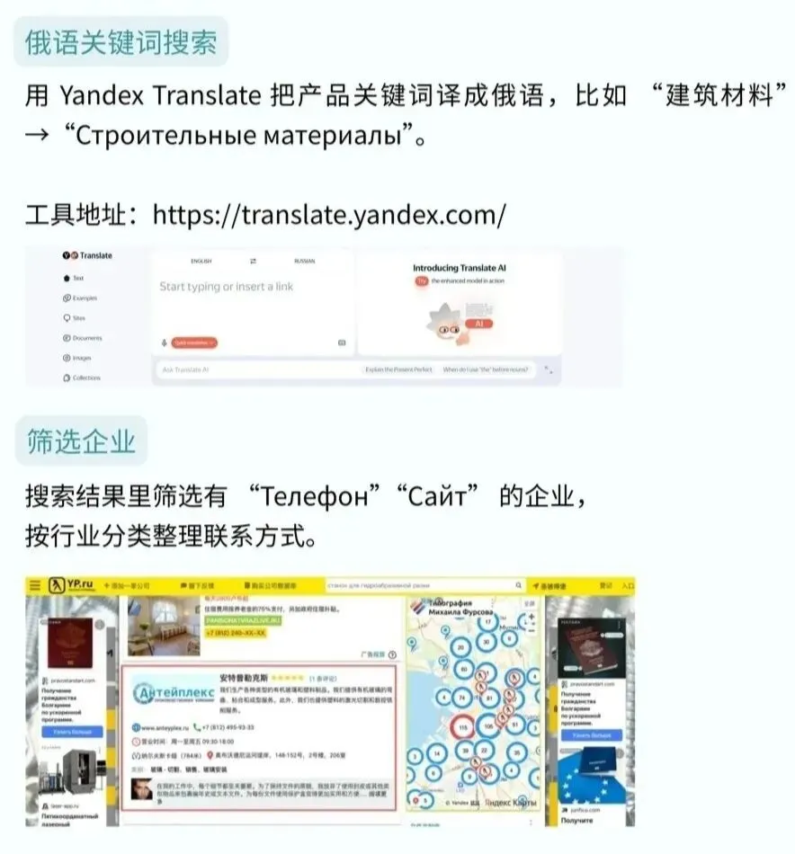 B2B俄语市场低成本获客方法—黄页开发