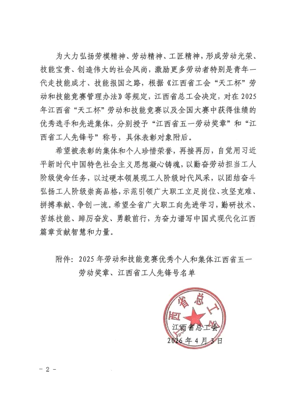 喜报!宾招公司市场综合部传媒营销组荣获“江西省工人先锋号”称号