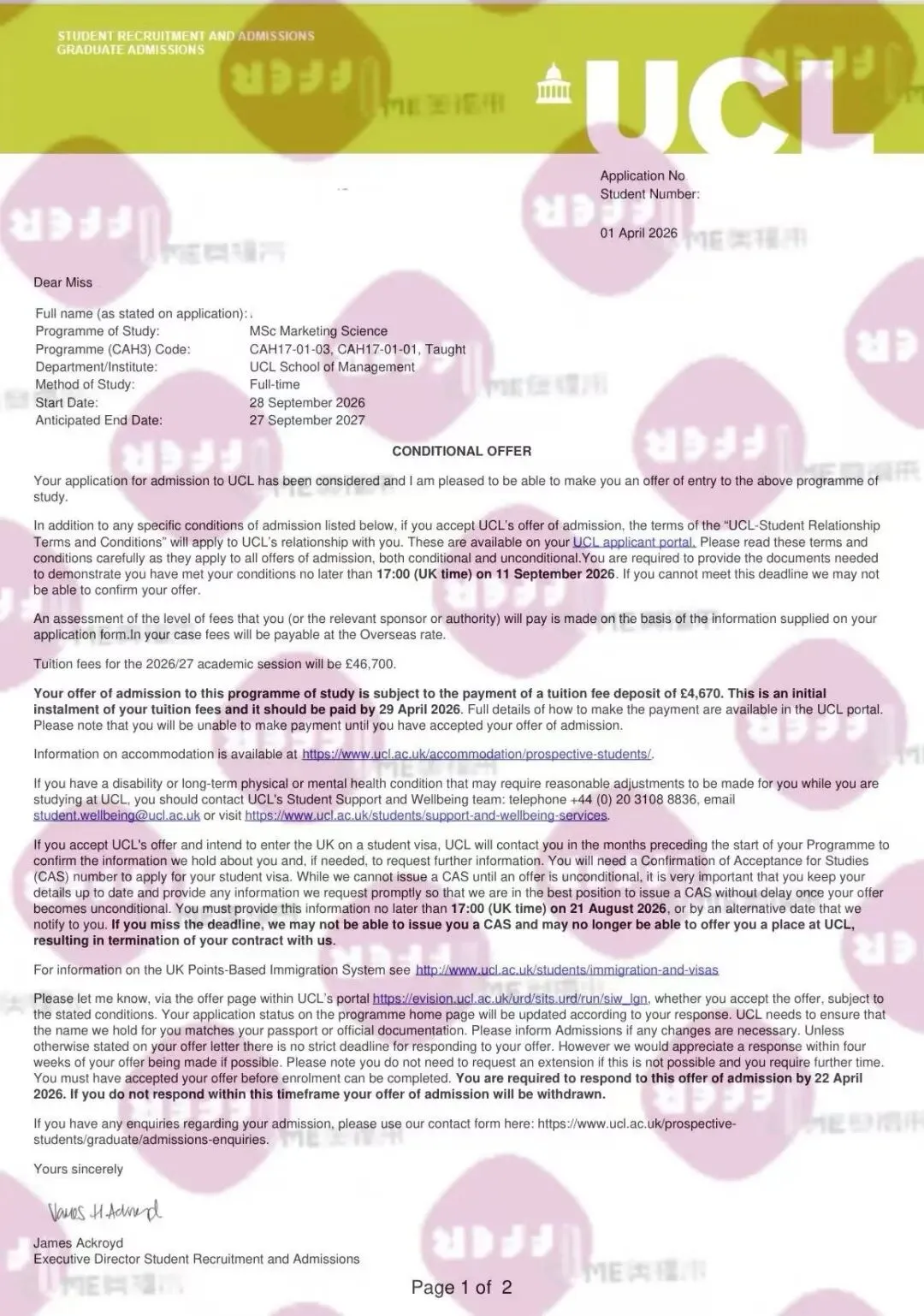 UCL管院高含金量项目!市场营销科学录取确认!恭喜西浦MKT学员~