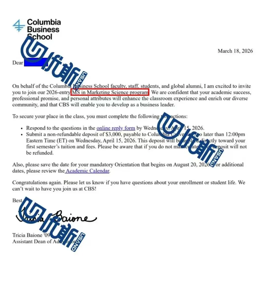 【哥伦比亚大学-市场营销科学硕士】录取捷报!