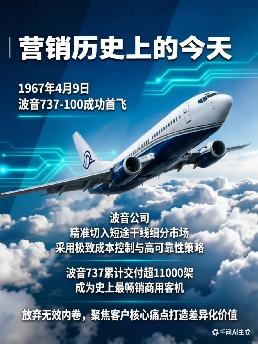 营销之历史上的今天:波音737-100成功首飞