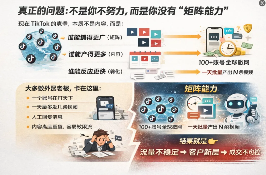 TikTok获客难?客户流失严重?外贸老板必须知道的AI矩阵玩法