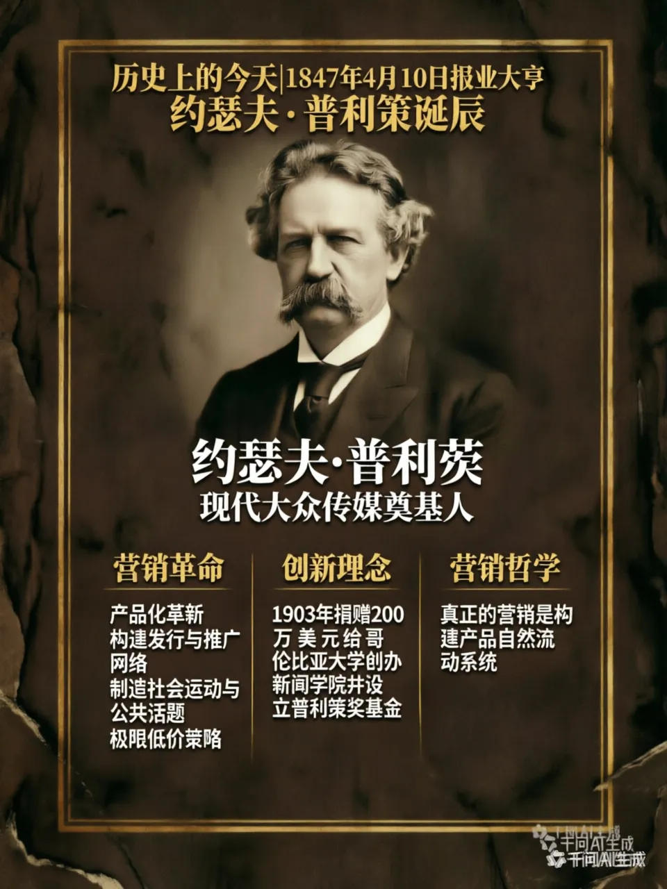 营销之历史上的今天| 1847年4月10日|美籍报业大亨约瑟夫·普利策诞辰