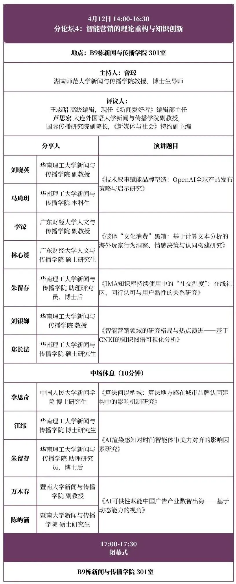 会议预告|第三届智能营销论坛暨学术论文工作坊会议议程