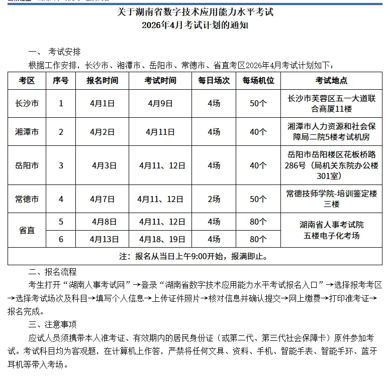 26湖南计算机(数字技术水平)每个月都有考试吗