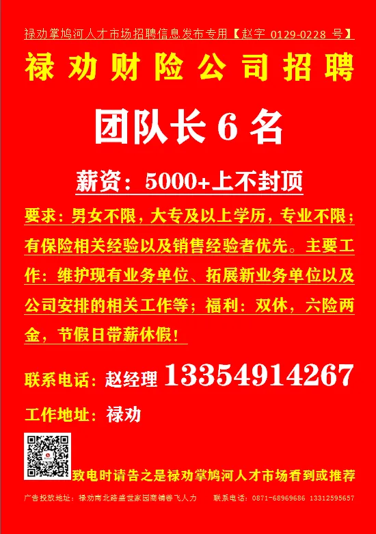 【禄武招聘】禄劝掌鸠河人才市场本地招聘汇总第0412期