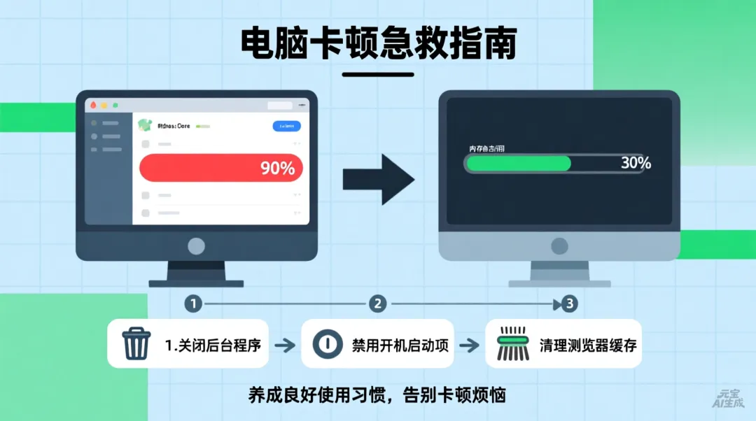 电脑内存占满、越用越卡?不用换硬件,几招立马变流畅