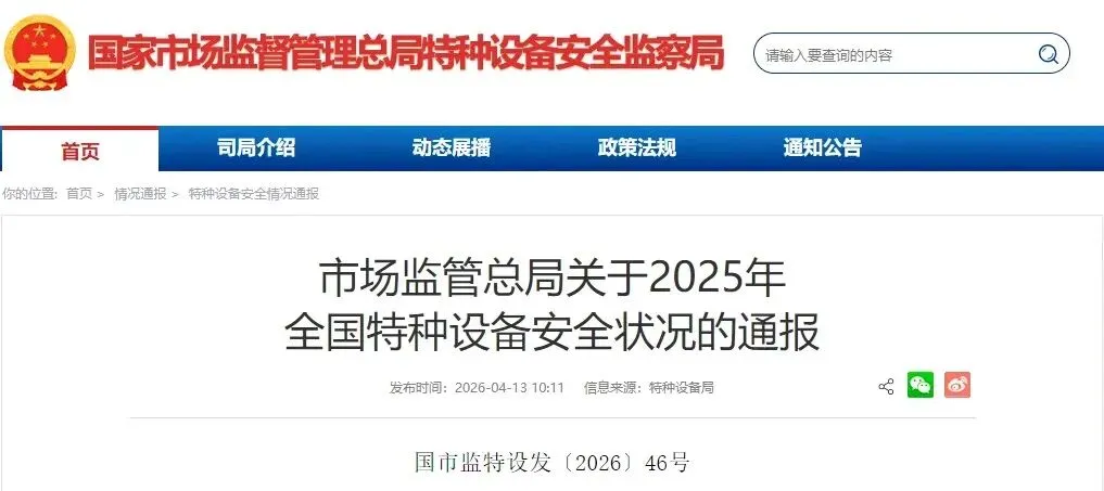 国家市场监管总局通报2025年全国特种设备安全:电梯1231.59万台,电梯检测机构154家,电梯事故11起死亡4人