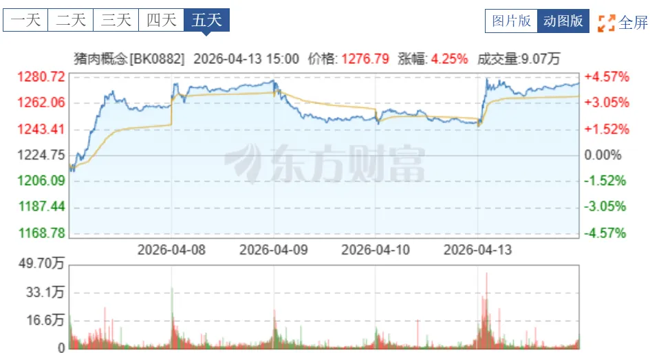 市场‖猪价回暖信号初现,33家猪肉股集体跟涨!天邦、金字火腿涨停!