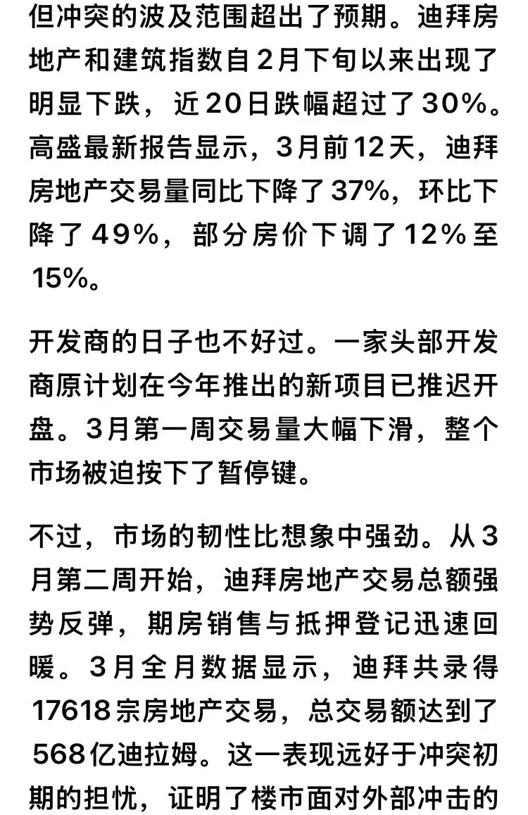 迪拜房地产市场交易量下滑,部分房价下调12%至15%!硝烟之下,有人逃离,有人观望,亦有人准备加仓.