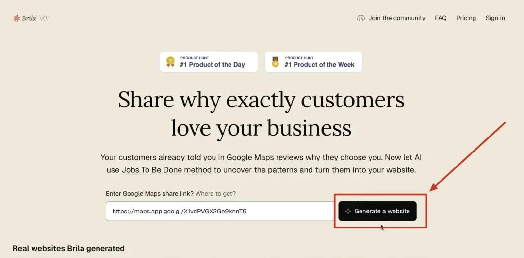 三分钟拆解一款基于谷歌地图的AI营销网页生成器——Brila