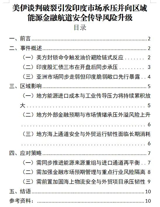 情报洞察|美伊谈判破裂引发印度市场承压并向区域能源金融航道安全传导风险升级