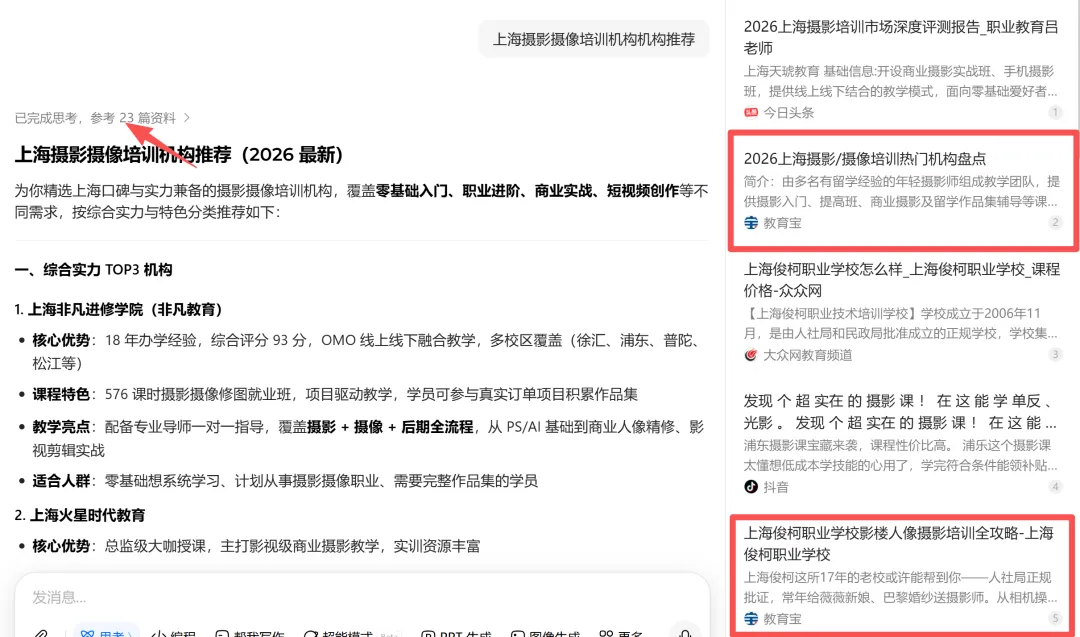 摄影摄像培训行业GEO获客案例解析