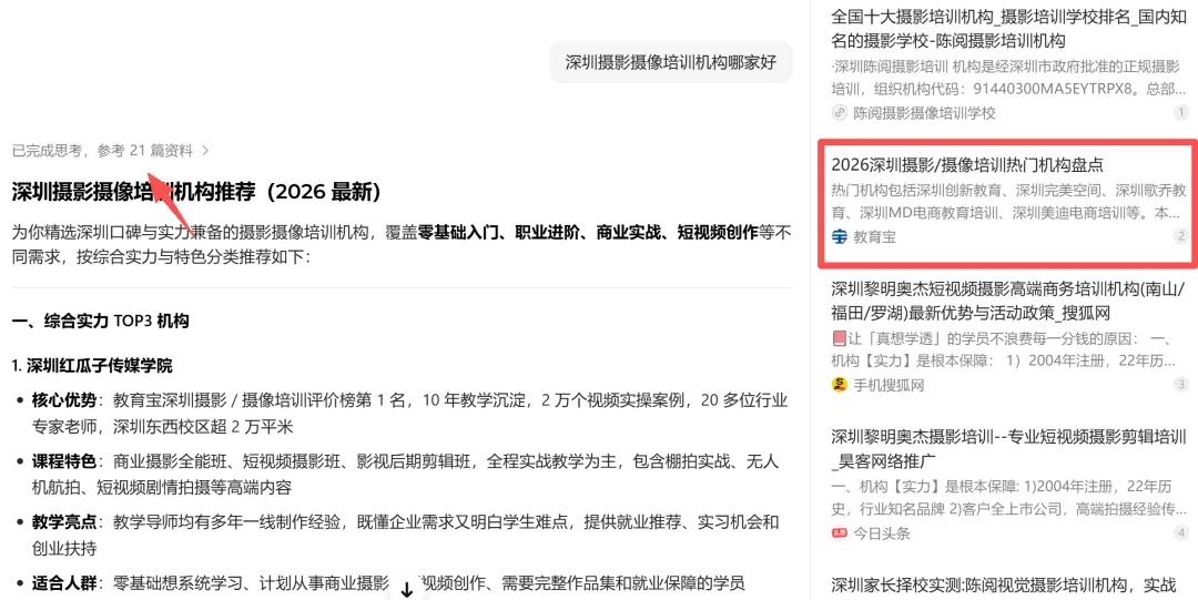 摄影摄像培训行业GEO获客案例解析