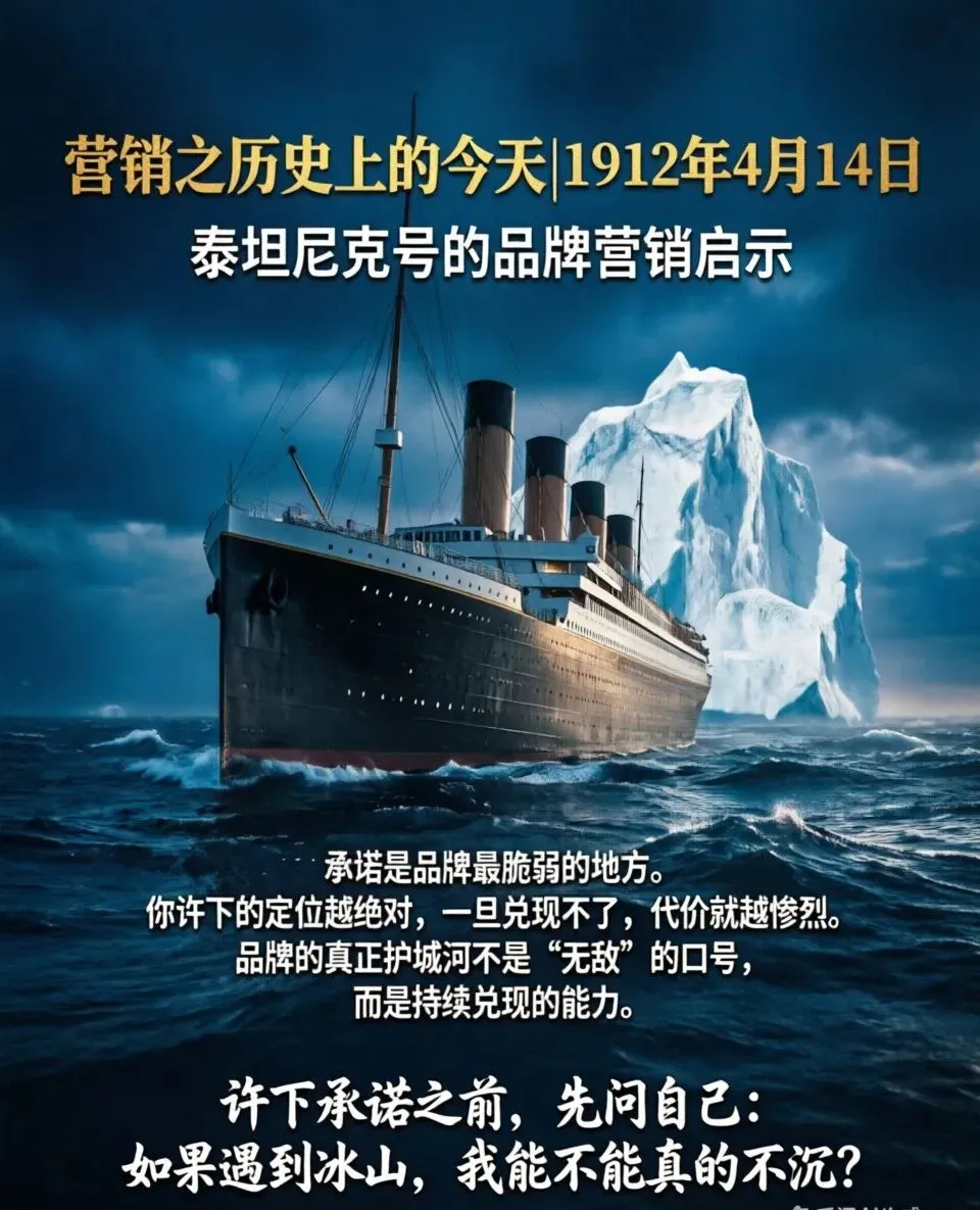 营销之历史上的今天 | 1912年4月14日,英国白星航运公司旗下的泰坦尼克号在北大西洋与冰山相撞.