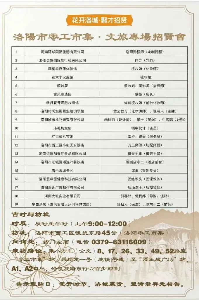 洛邑古城、西工小街招人!来零工市场赶“文旅招聘市集”