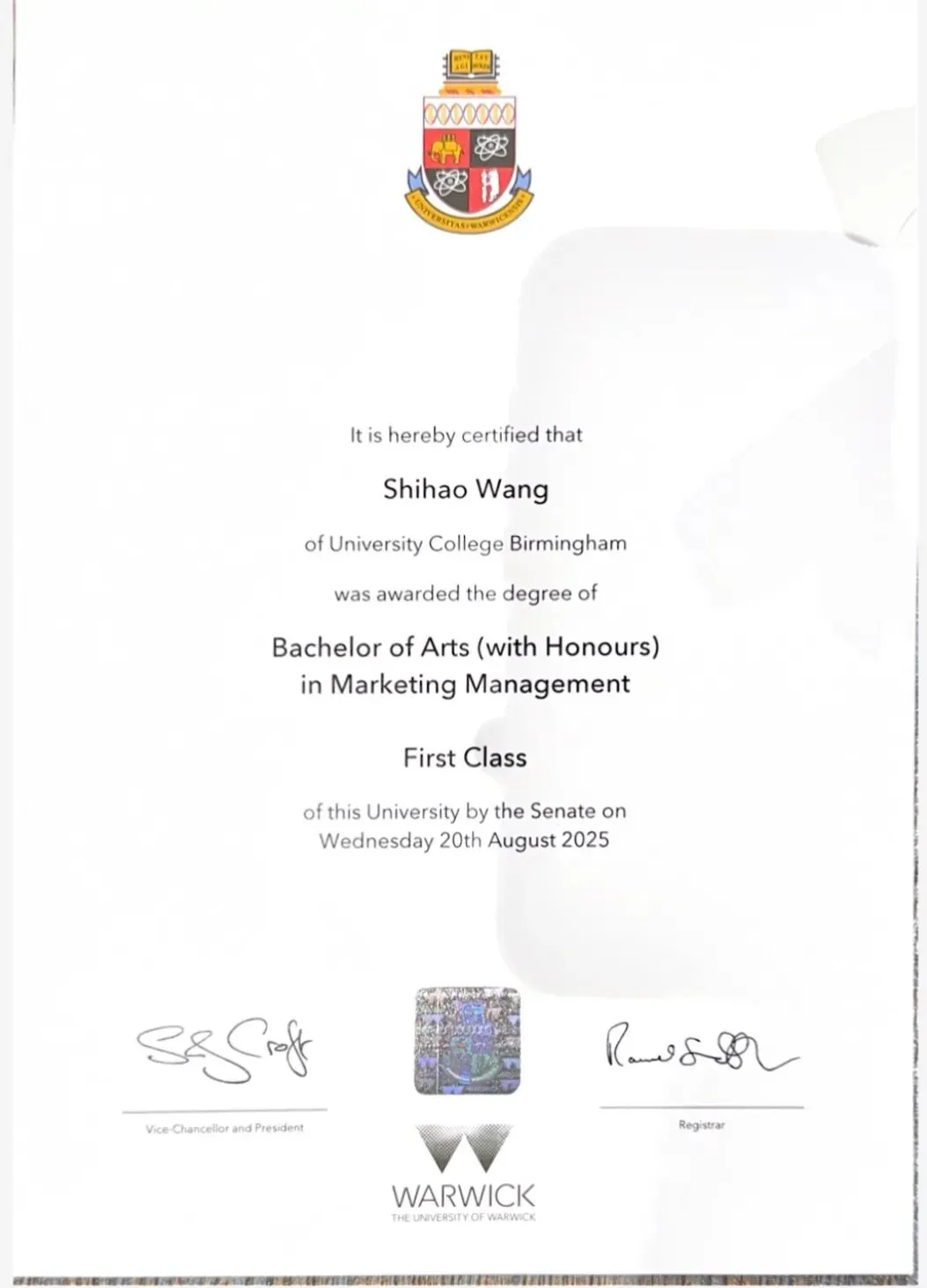 耿丹市场营销专业 | 勤学铸根基,追梦耀英伦,见证优秀学长王世豪的一等学位征程