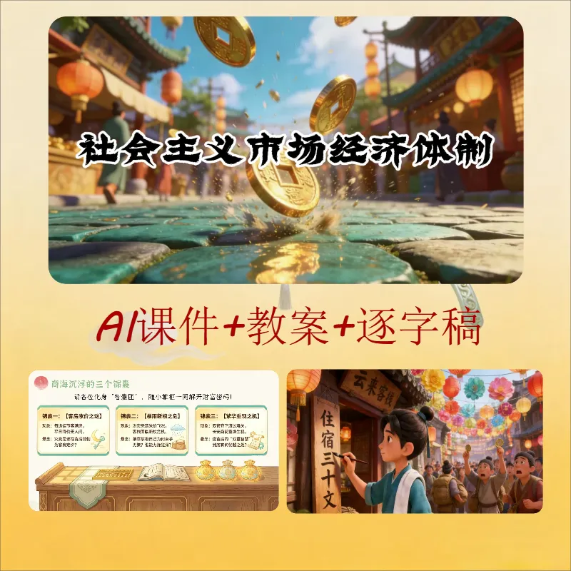 统编版道法八下ai赋能公开课《社会主义市场经济体制》哪位大神设计的,太酷了吧!,课件+教学设计+逐字稿.