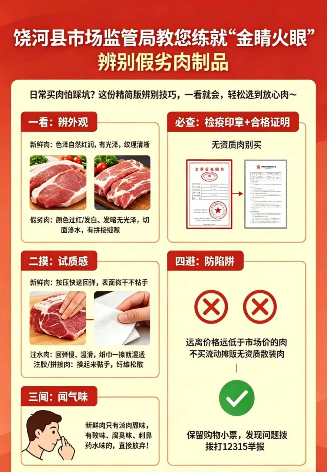 饶河县市场监管局教您练就“金睛火眼”辨别假劣肉制品